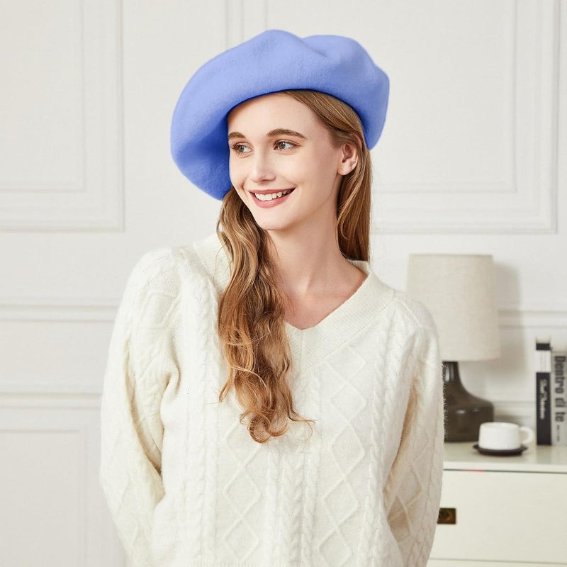 recapitula XXL 100% Wool French White Beret Hats for Women Man Painter hat Classic Painter's Hat Girl Solid Color Classic - Image 3